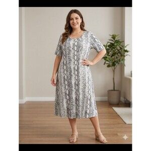 Plus Size Gray Snake Print Midi Dress 3xl